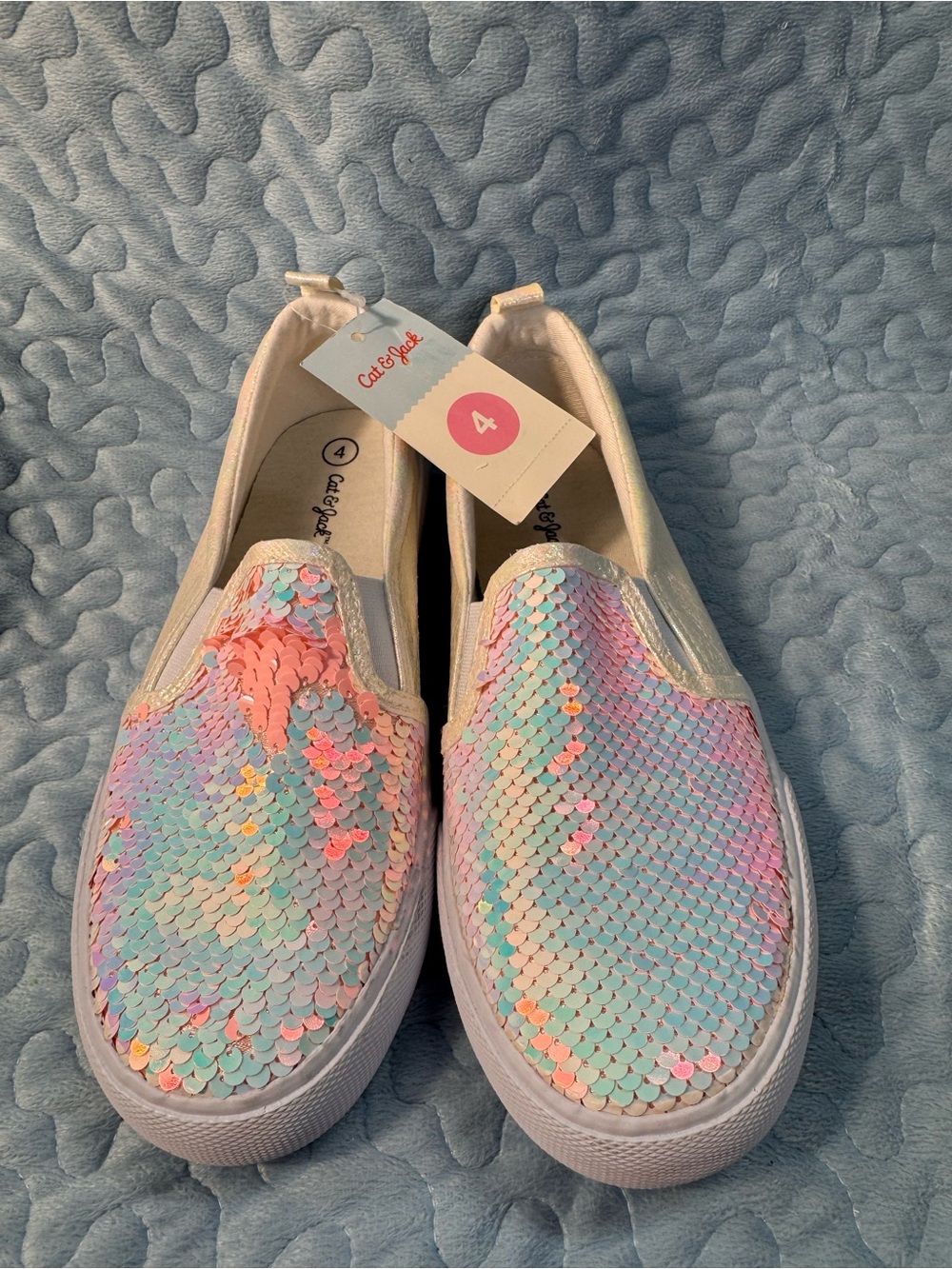 Cat & Jack Girls' Iridescent Slip-On Shoes in White and Pastel